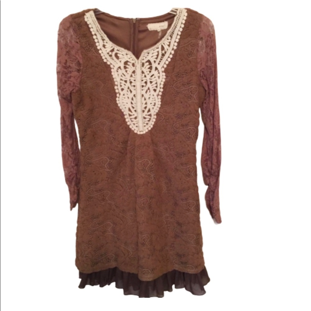 A’reve brown floral lace brown boho dress size small